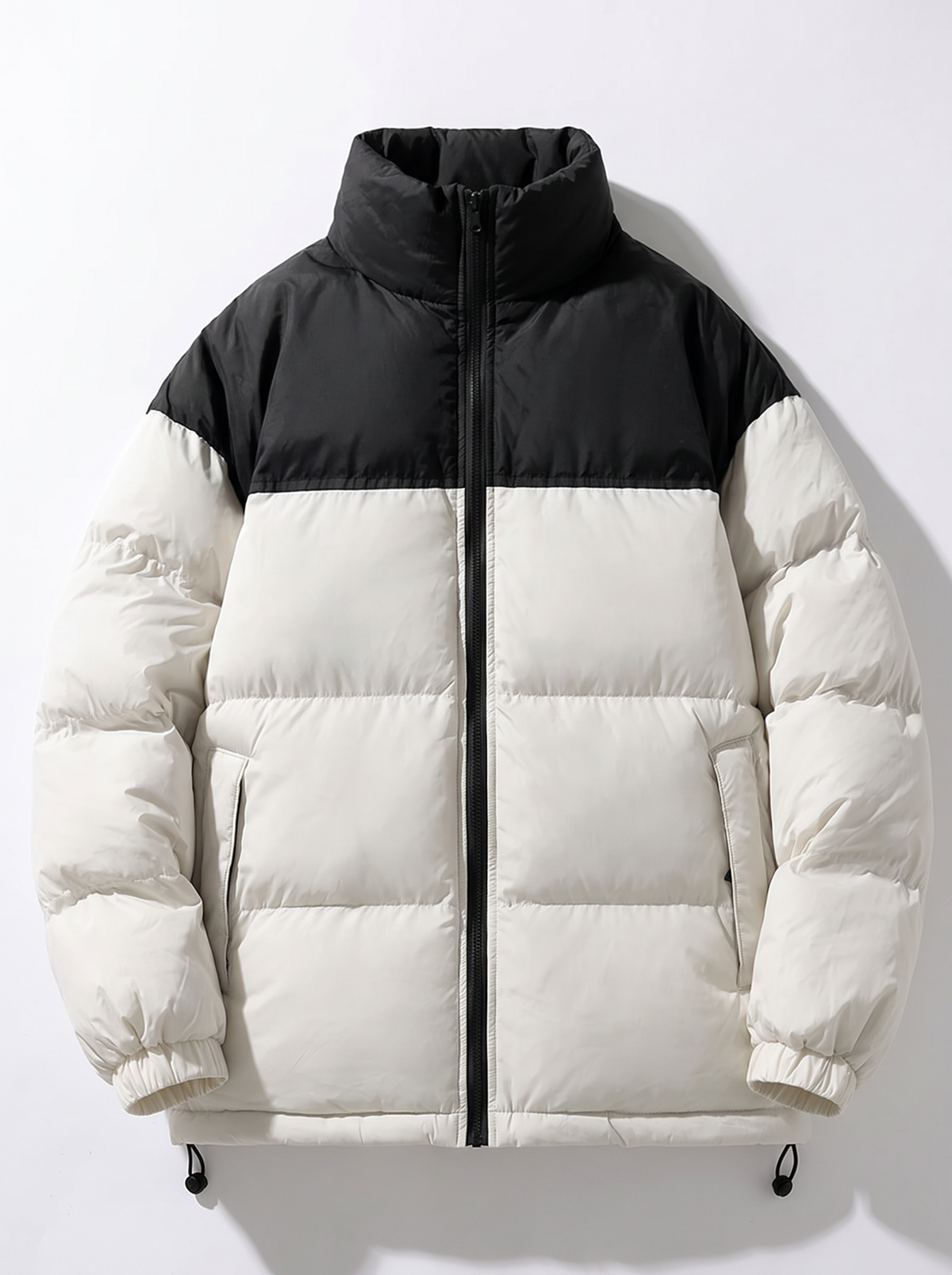 Men's Colour Block Puffer Jacket - Beige White - flat lay