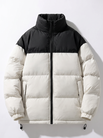 Men's Colour Block Puffer Jacket - Beige White - flat lay