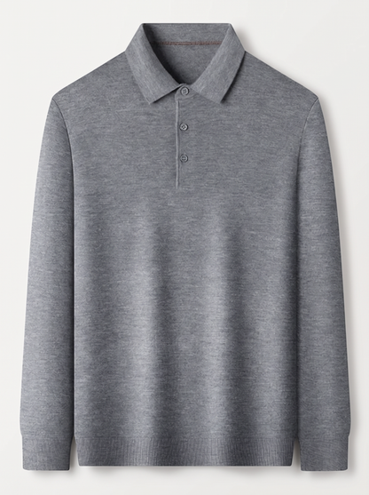Men's Long Sleeve Knit Polo Shirt - Medium Gray - flat lay