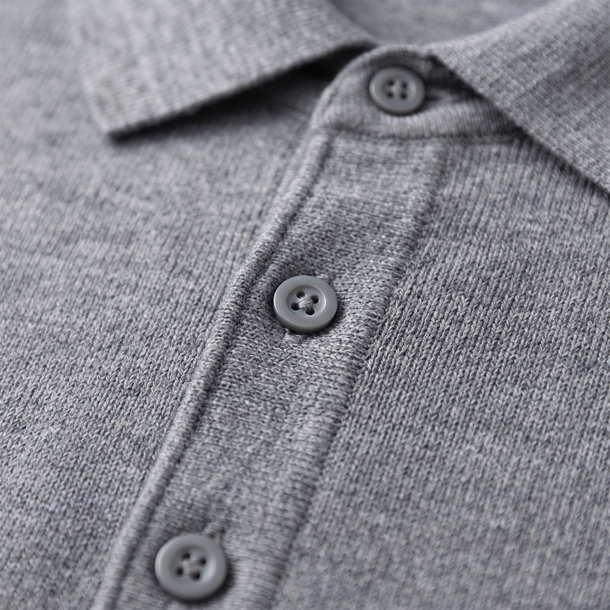 Men's Long Sleeve Knit Polo Shirt - Medium Gray - fabric close-up