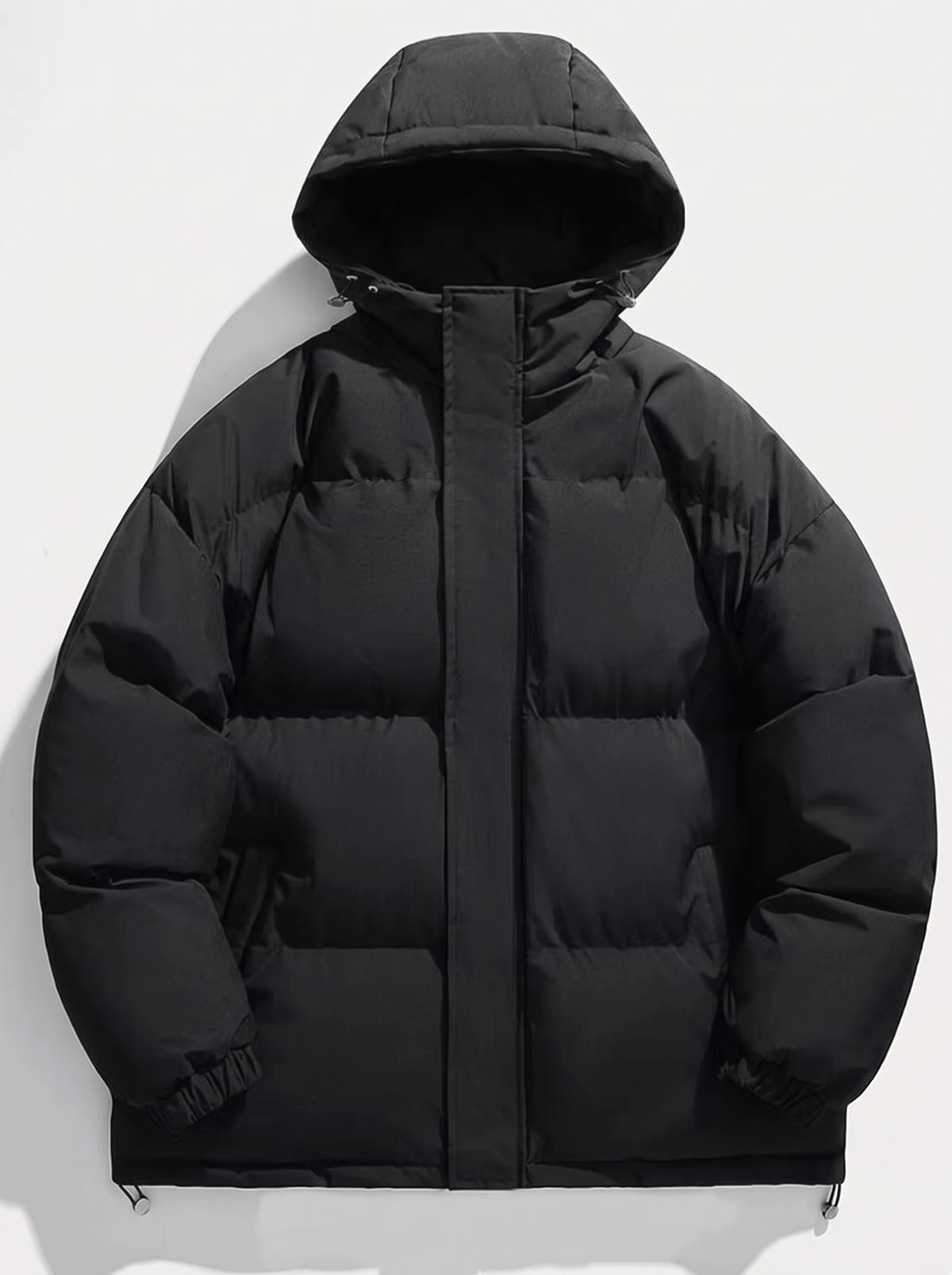 Men's Hooded Puffer Coat - Black - flat lay