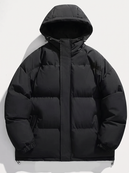 Men's Hooded Puffer Coat - Black - flat lay