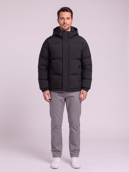 Men's Hooded Puffer Coat - Black