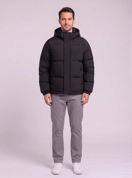 Men's Hooded Puffer Coat - Black