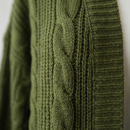 Chunky Knit Open Front Cardigan - Green - fabric close-up