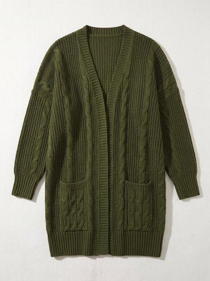 Chunky Knit Open Front Cardigan - Green - flat lay