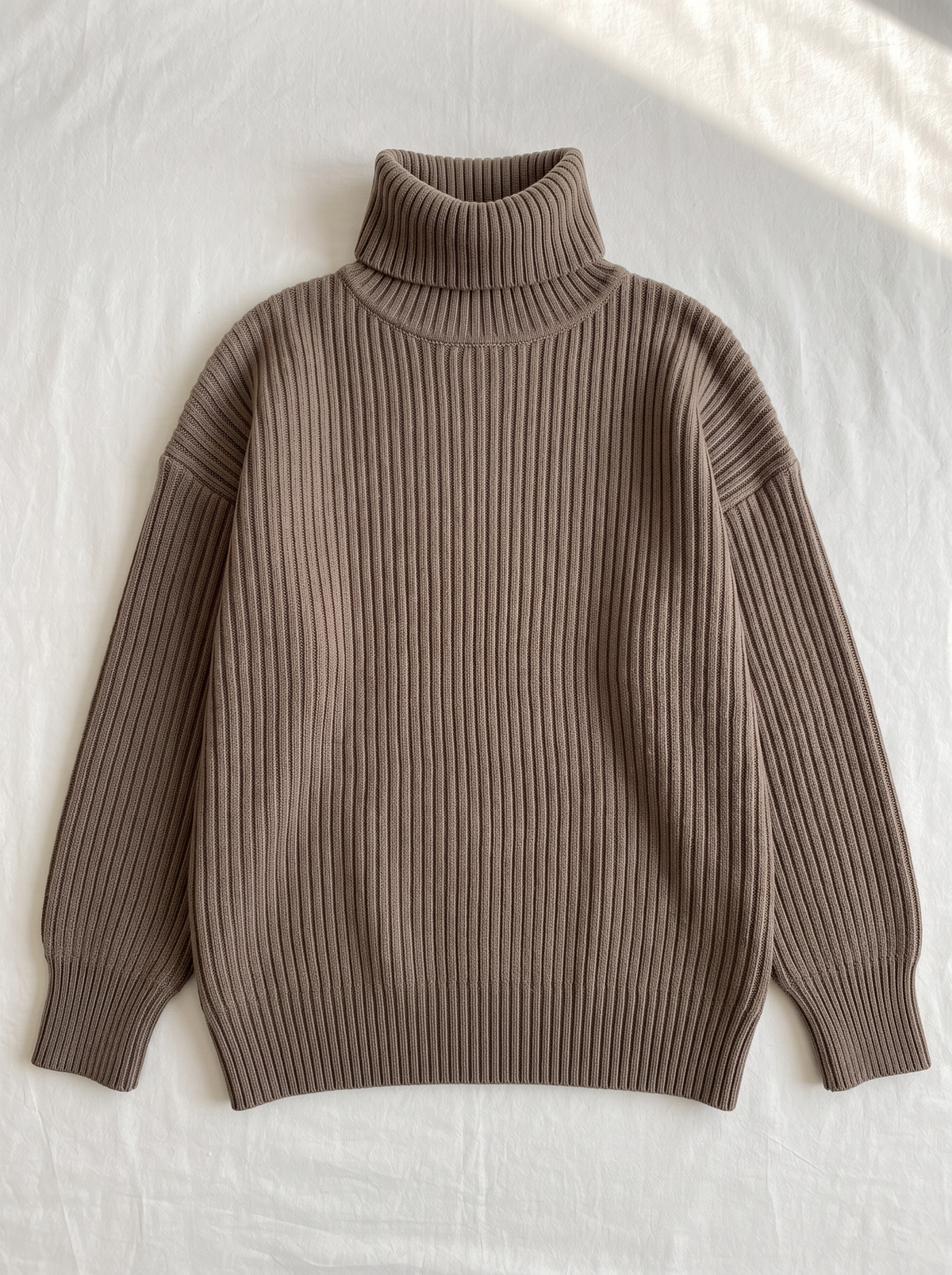 Oversized Turtleneck Ribbed Knit Sweater - Coffee - flat lay