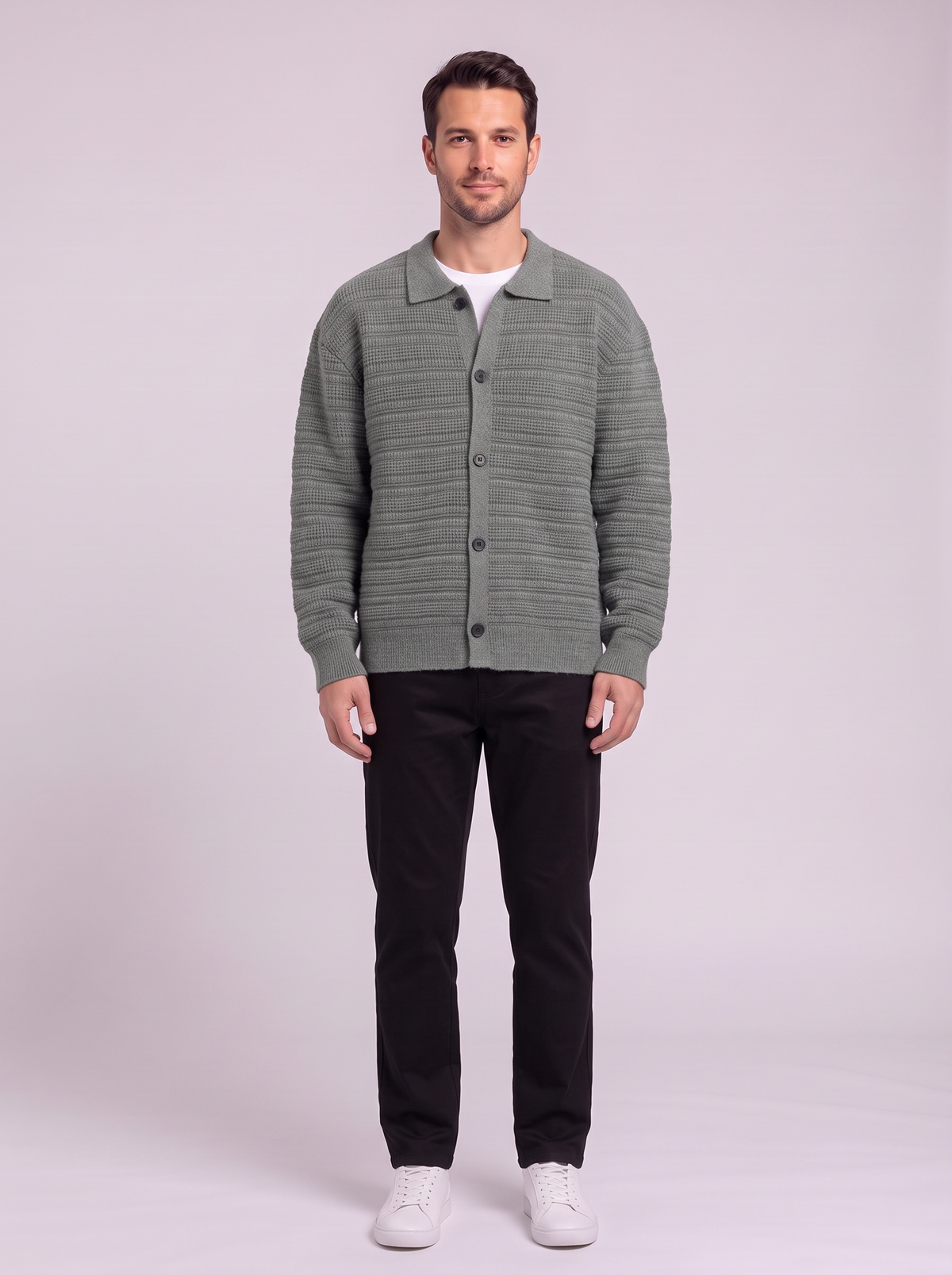 Men's Button Up Knit Cardigan - Gray Green