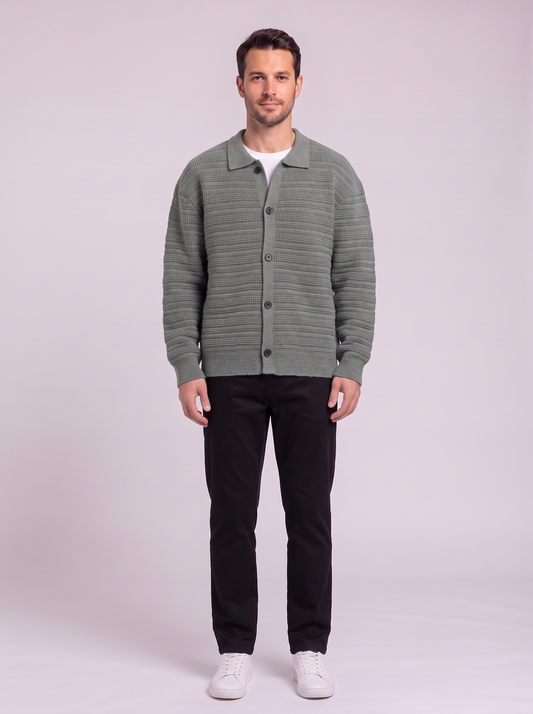Men's Button Up Knit Cardigan - Gray Green