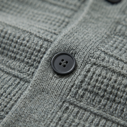 Men's Button Up Knit Cardigan - Gray Green - fabric close-up