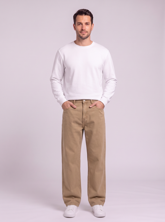 Men's Vintage Wash Wide Leg Jeans - Khaki