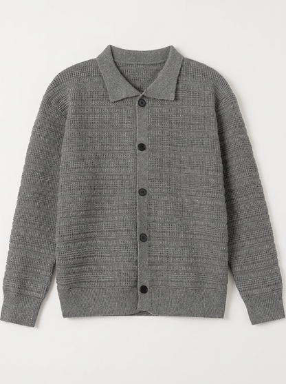Men's Button Up Knit Cardigan - Gray Green - flat lay