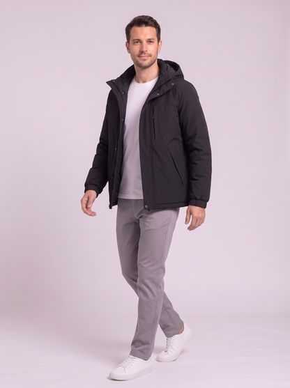 Men's Hooded Winter Coat - Black - side