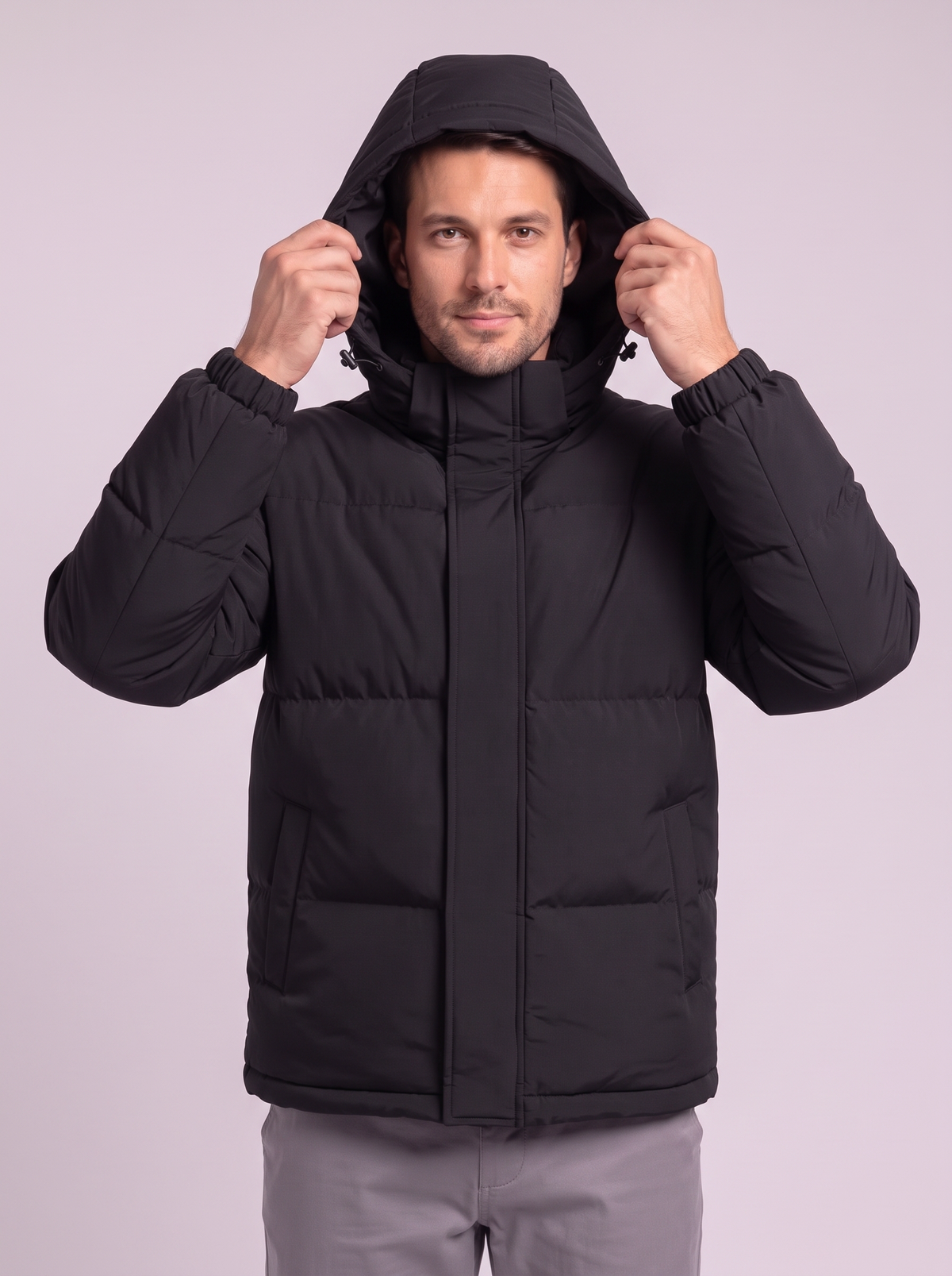 Men's Hooded Puffer Coat - Black - detail