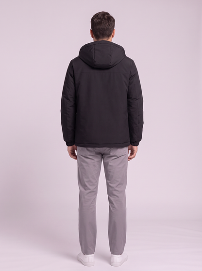 Men's Hooded Winter Coat - Black - back