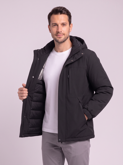 Men's Hooded Winter Coat - Black - detail