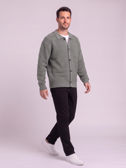 Men's Button Up Knit Cardigan - Gray Green - side