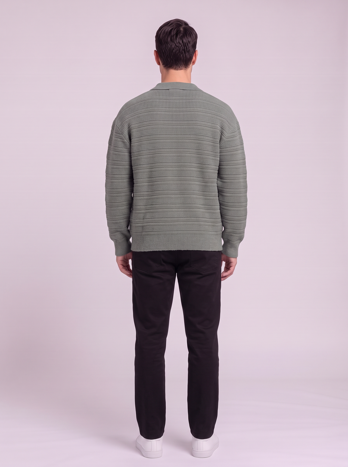 Men's Button Up Knit Cardigan - Gray Green - back