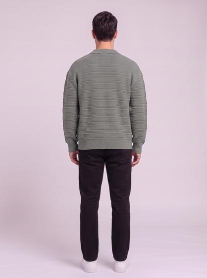 Men's Button Up Knit Cardigan - Gray Green - back
