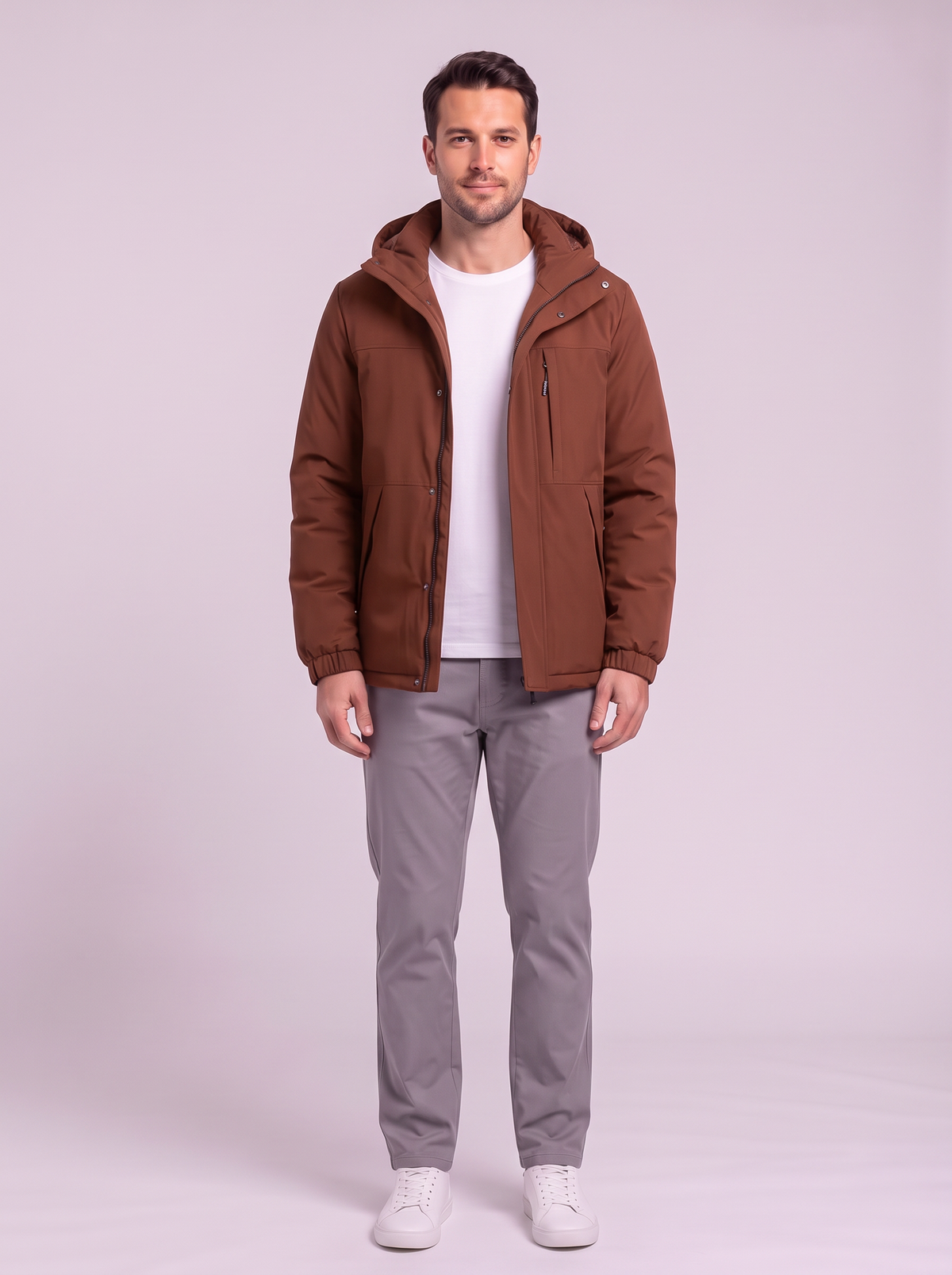 Men's Hooded Winter Coat - Brown