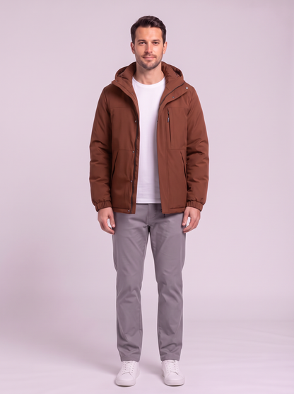 Men's Hooded Winter Coat - Brown