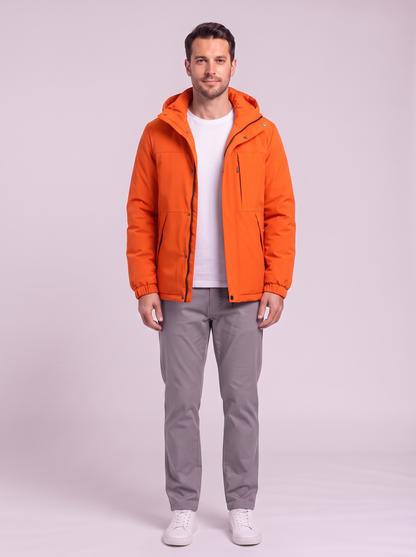 Men's Hooded Winter Coat - Orange