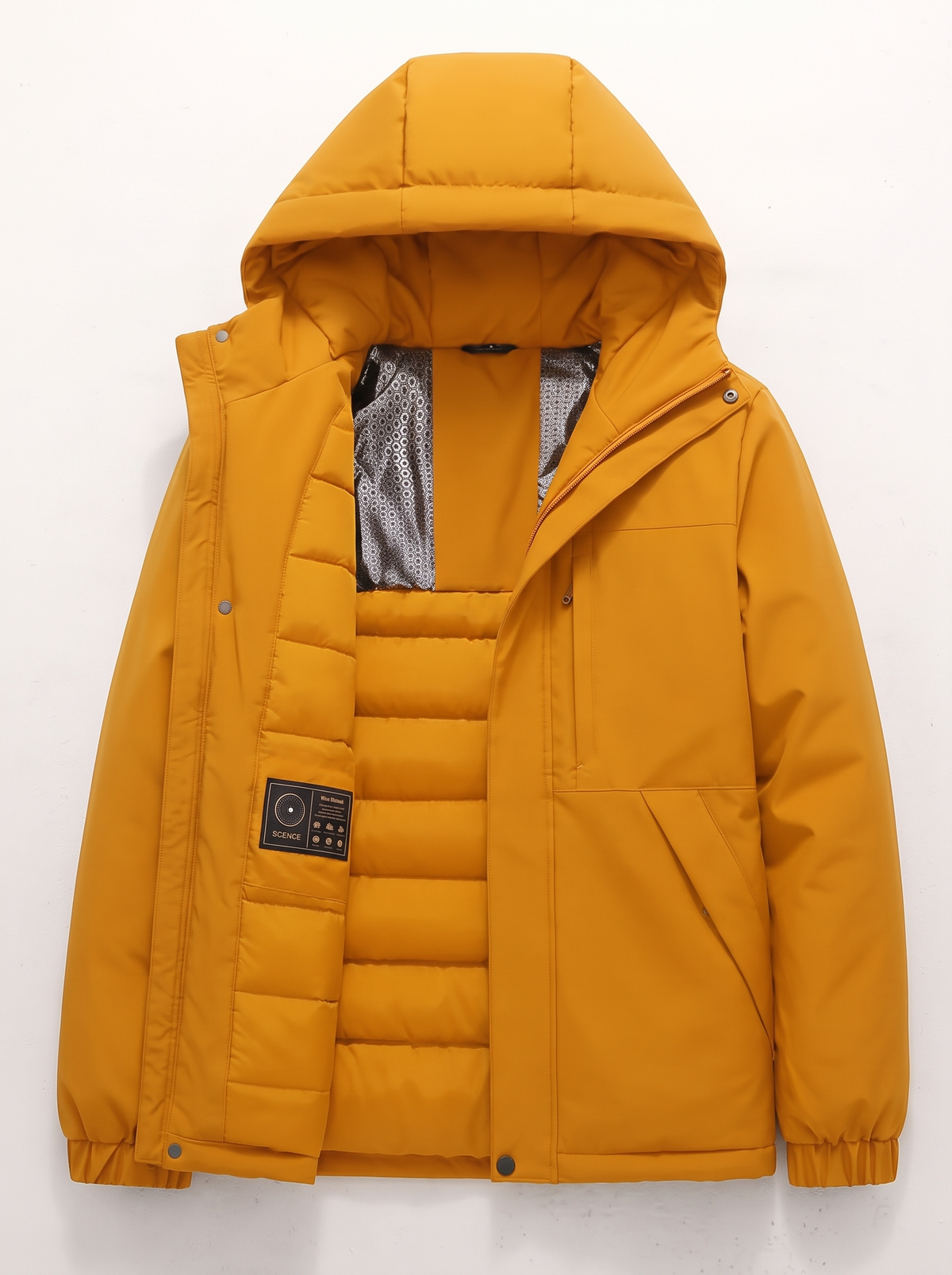 Men's Hooded Winter Coat - Yellow - flat lay
