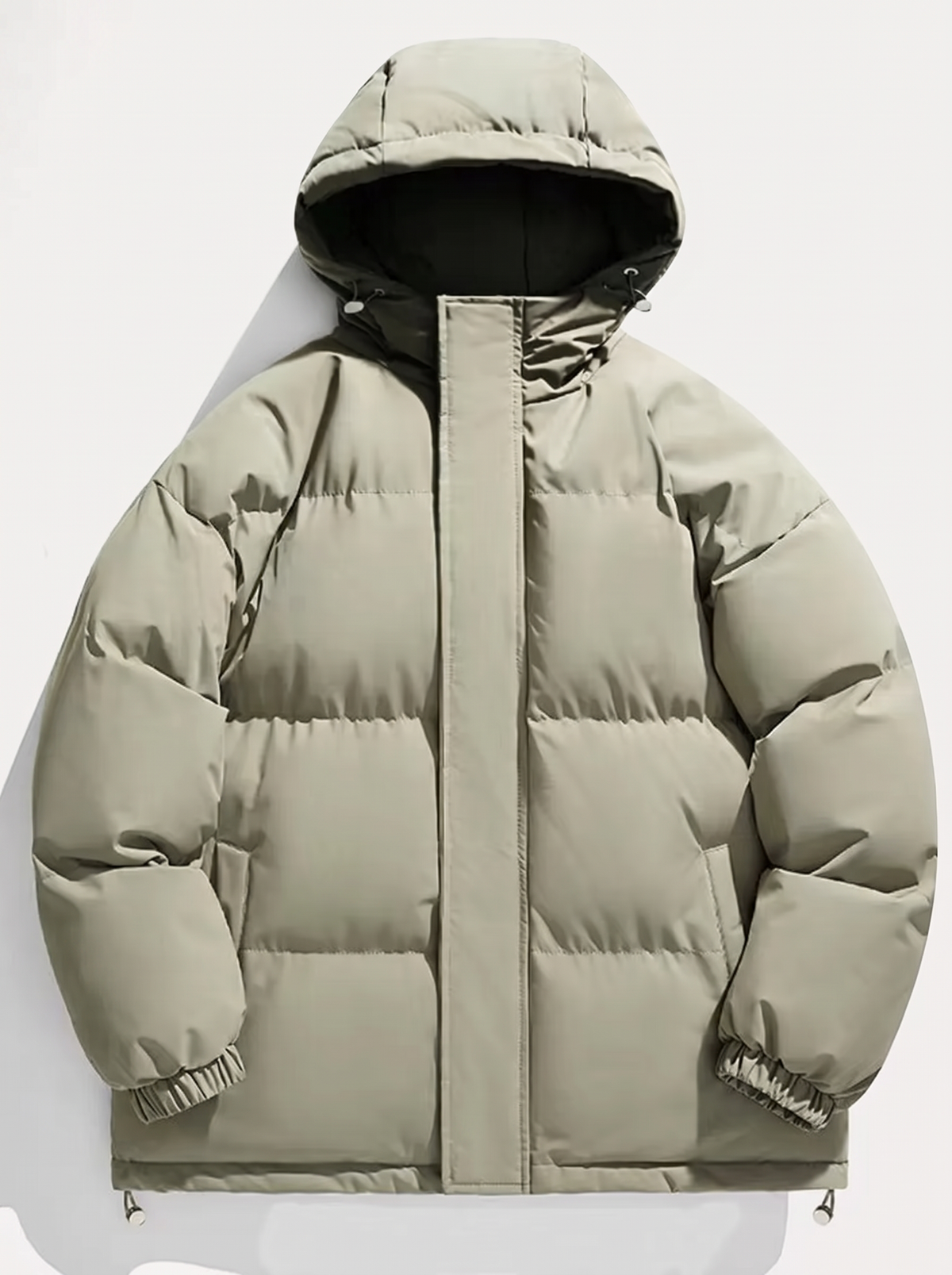 Men's Hooded Puffer Coat - Grass Green - flat lay