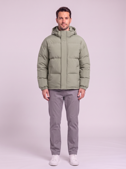 Men's Hooded Puffer Coat - Grass Green