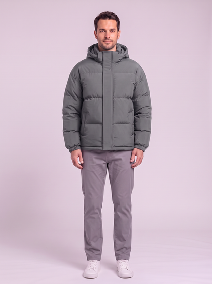 Men's Hooded Puffer Coat - Grey