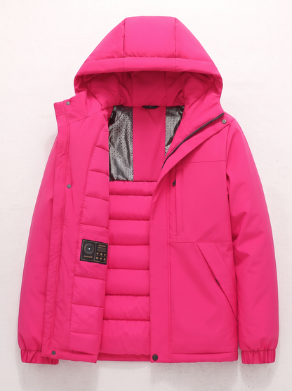 Men's Hooded Winter Coat - Hot Pink - flat lay