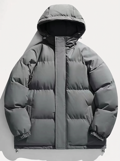 Men's Hooded Puffer Coat - Grey - flat lay