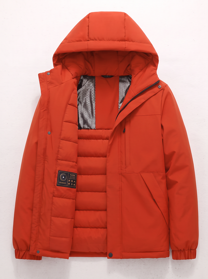 Men's Hooded Winter Coat - Red - flat lay