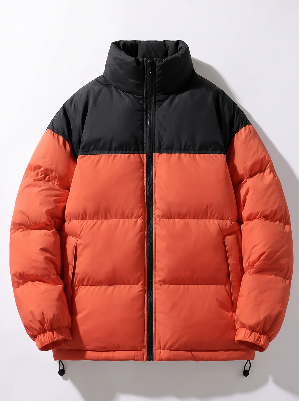 Men's Colour Block Puffer Jacket - Orange Red - flat lay