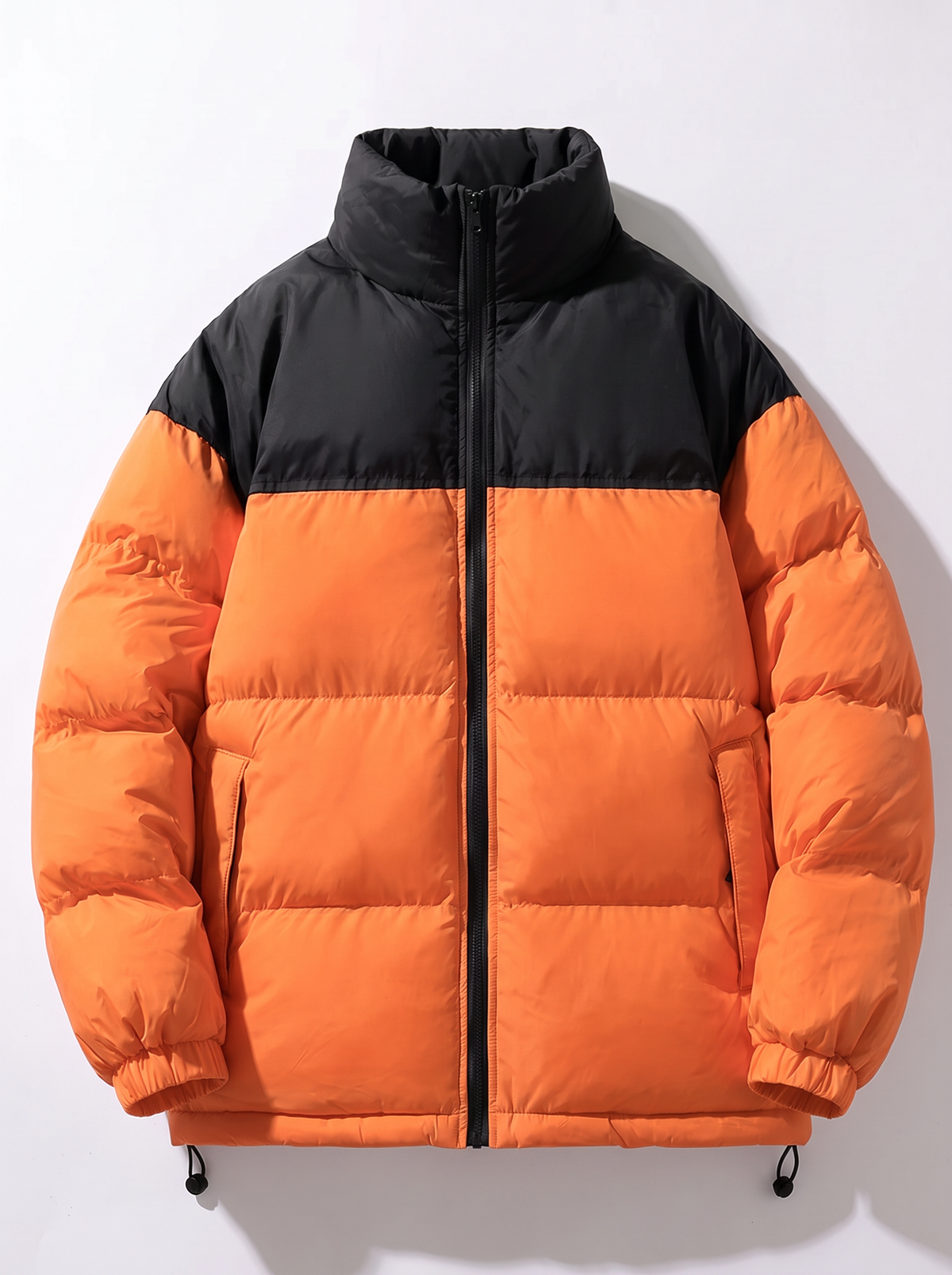 Men's Colour Block Puffer Jacket - Orange - flat lay