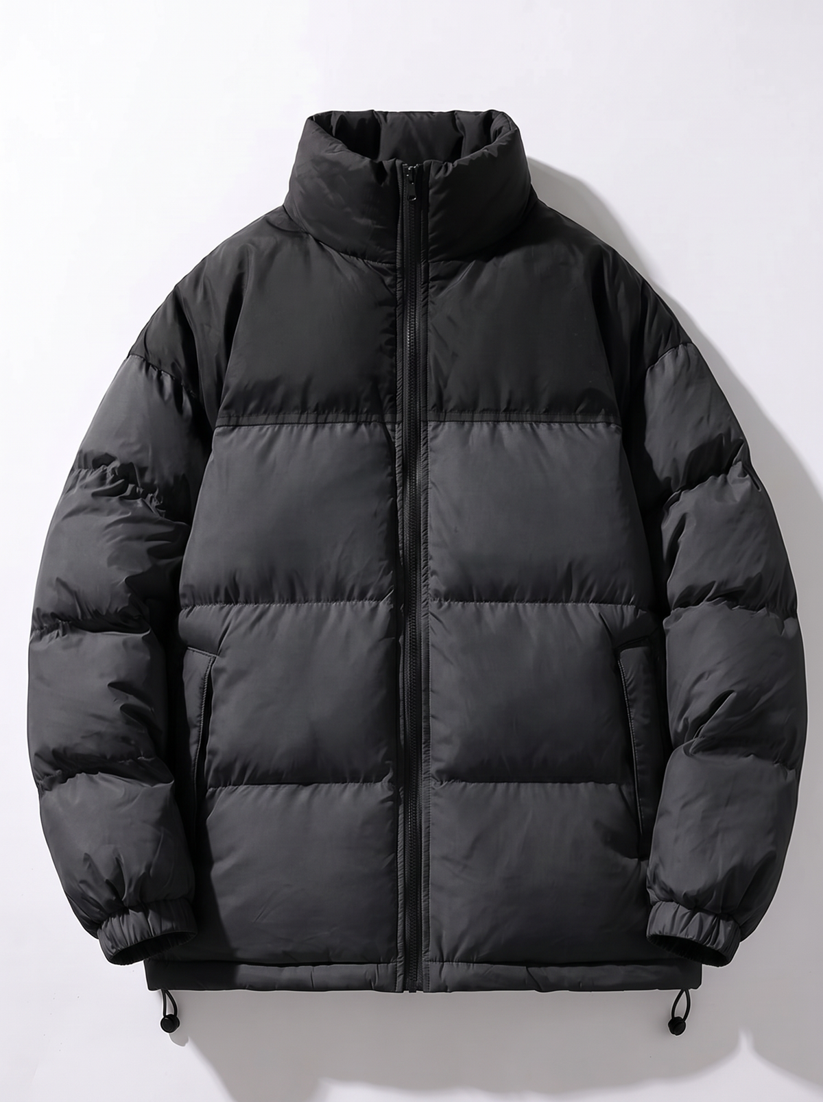 Men's Colour Block Puffer Jacket - Black - flat lay