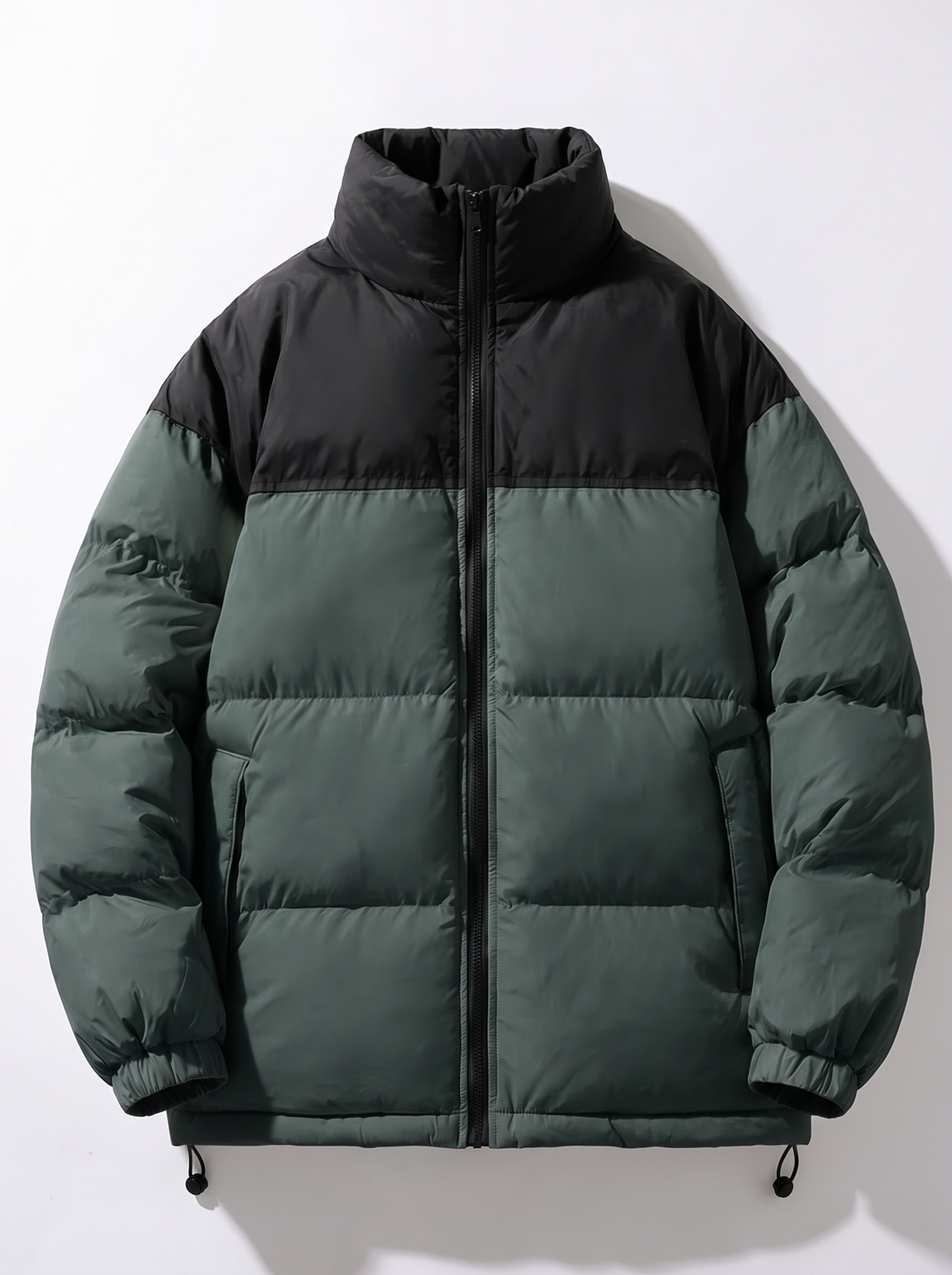 Men's Colour Block Puffer Jacket - Army Green - flat lay