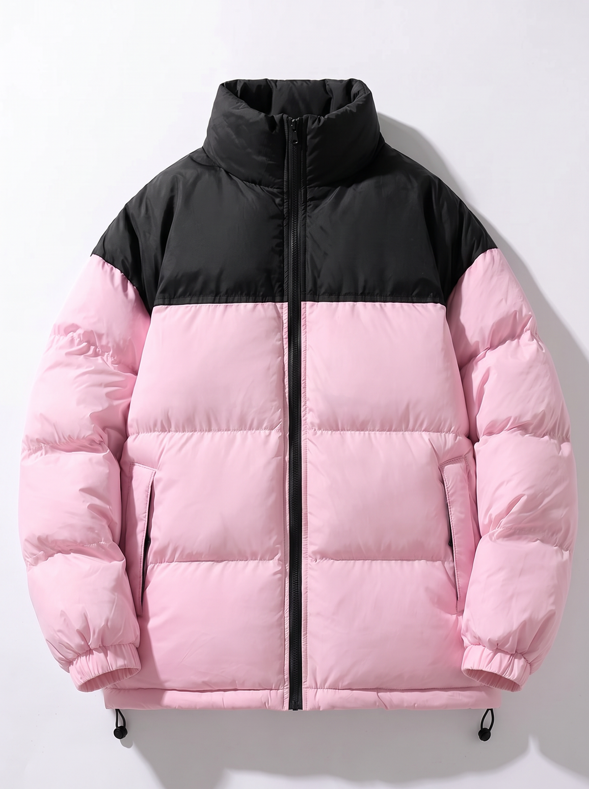 Men's Colour Block Puffer Jacket - Pink - flat lay