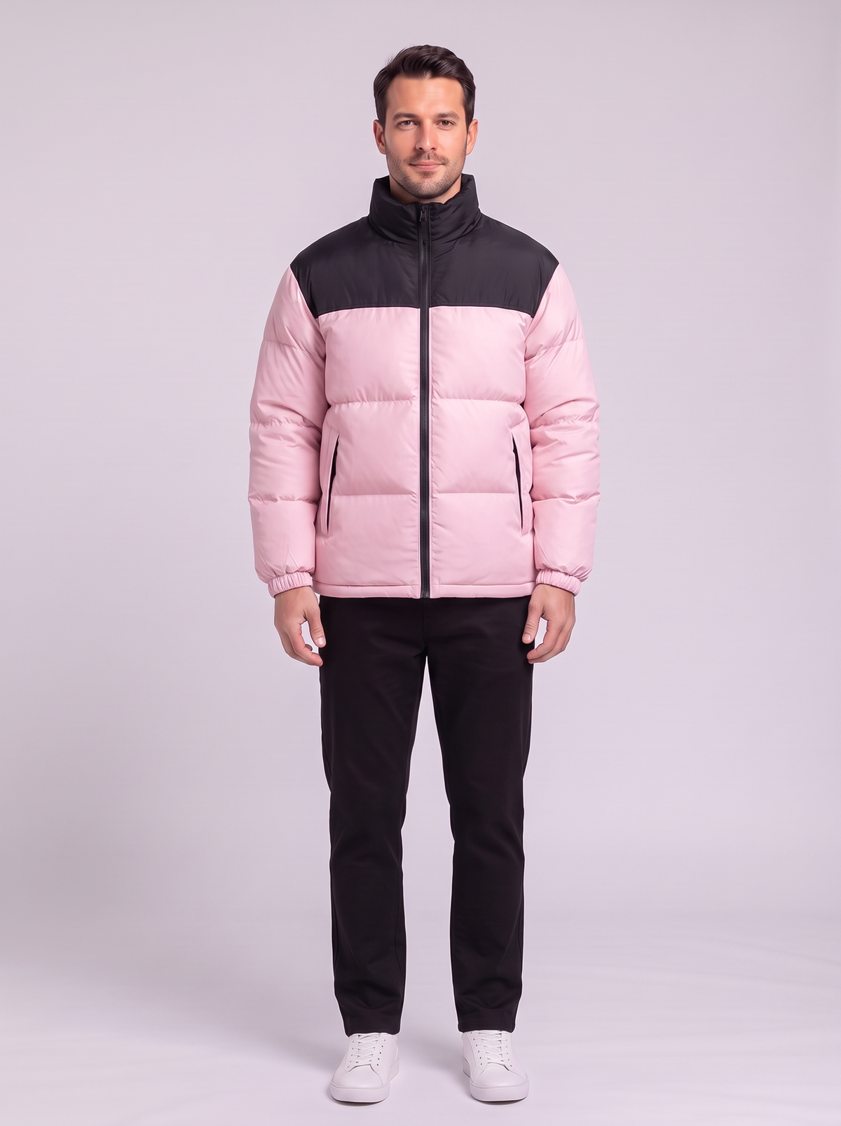 Men's Colour Block Puffer Jacket - Pink