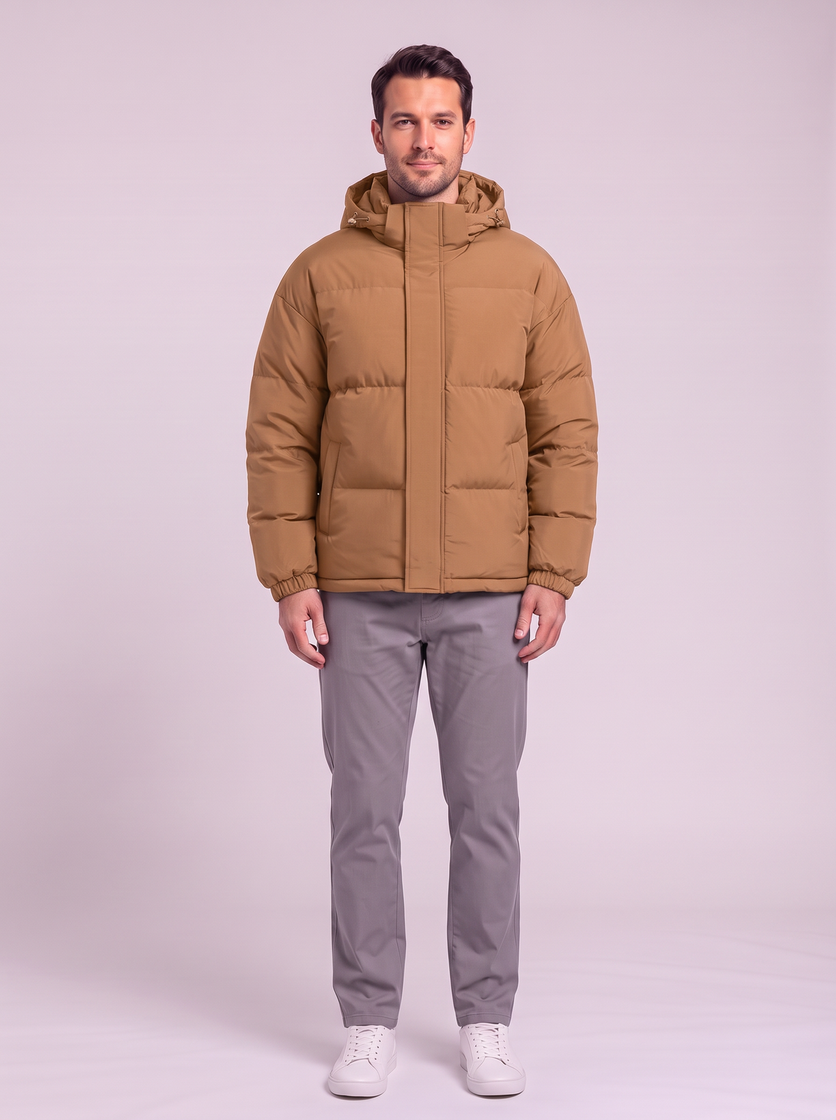Men's Hooded Puffer Coat - Brown