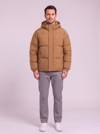 Men's Hooded Puffer Coat - Brown