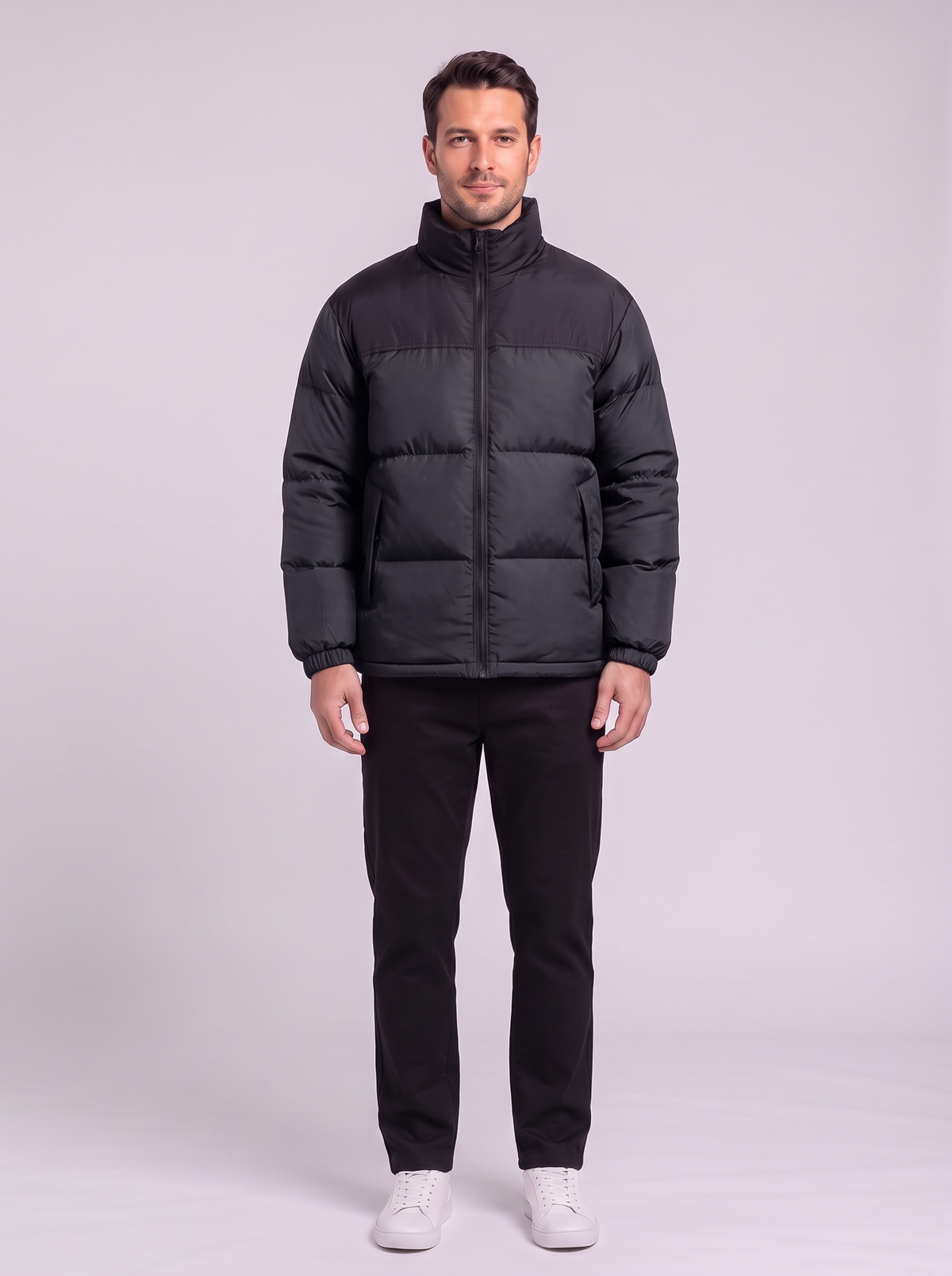 Men's Colour Block Puffer Jacket - Black