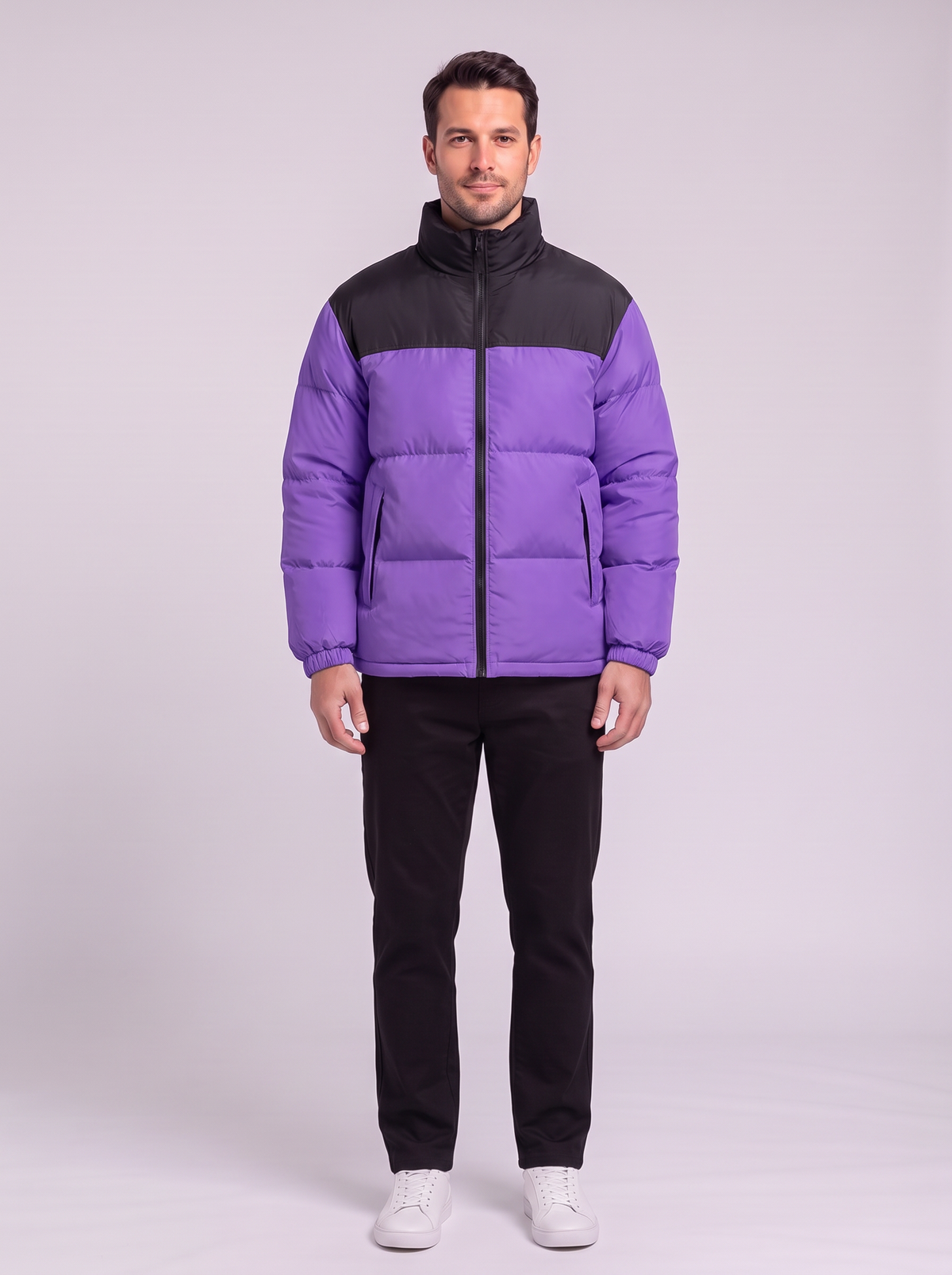 Men's Colour Block Puffer Jacket - Purple