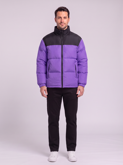Men's Colour Block Puffer Jacket - Purple