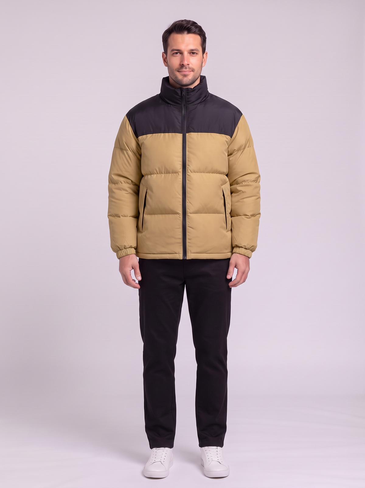 Men's Colour Block Puffer Jacket - Khaki