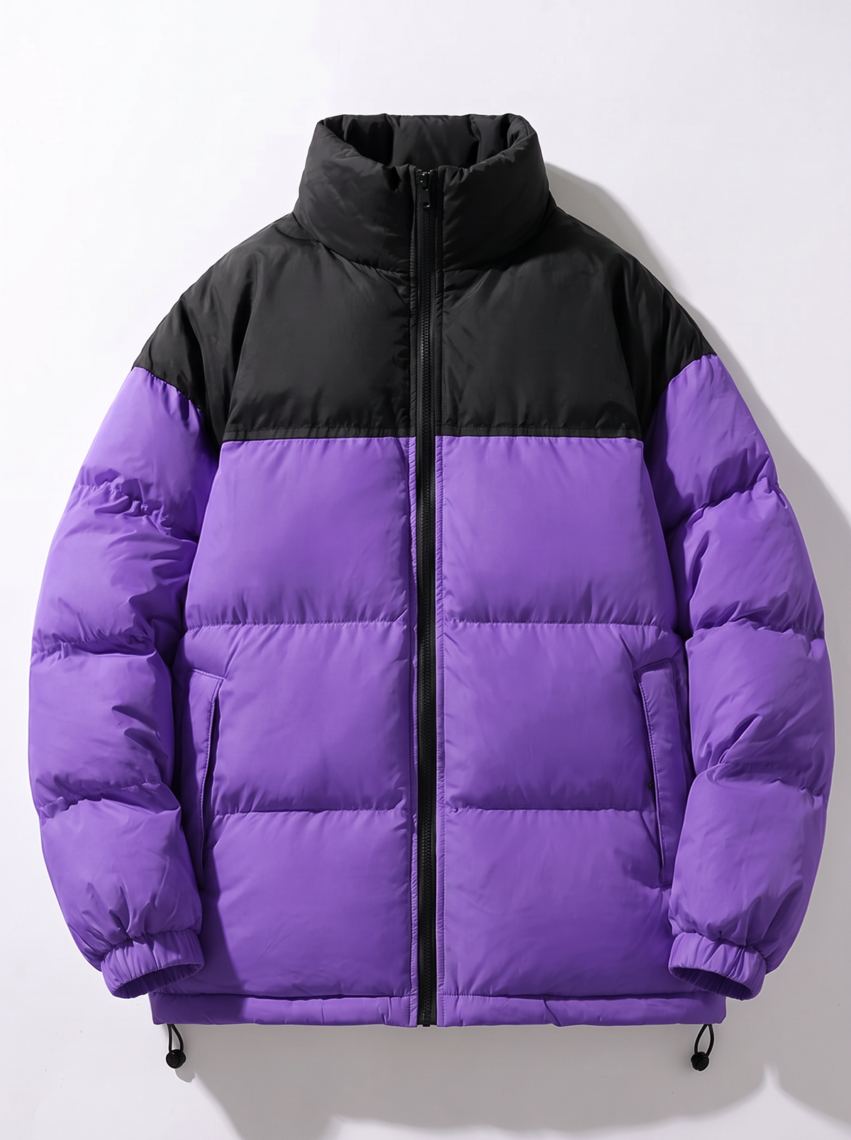 Men's Colour Block Puffer Jacket - Purple - flat lay