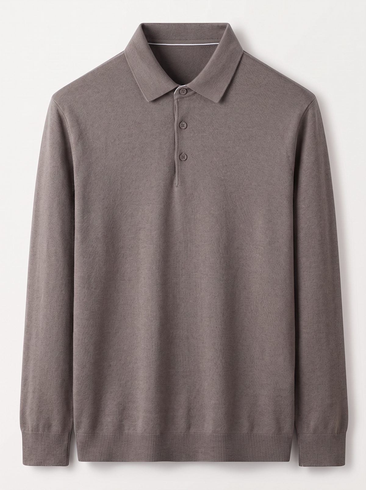 Men's Long Sleeve Knit Polo Shirt - Tea Brown - flat lay