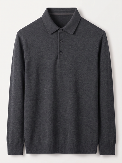 Men's Long Sleeve Knit Polo Shirt - Iron Gray - flat lay