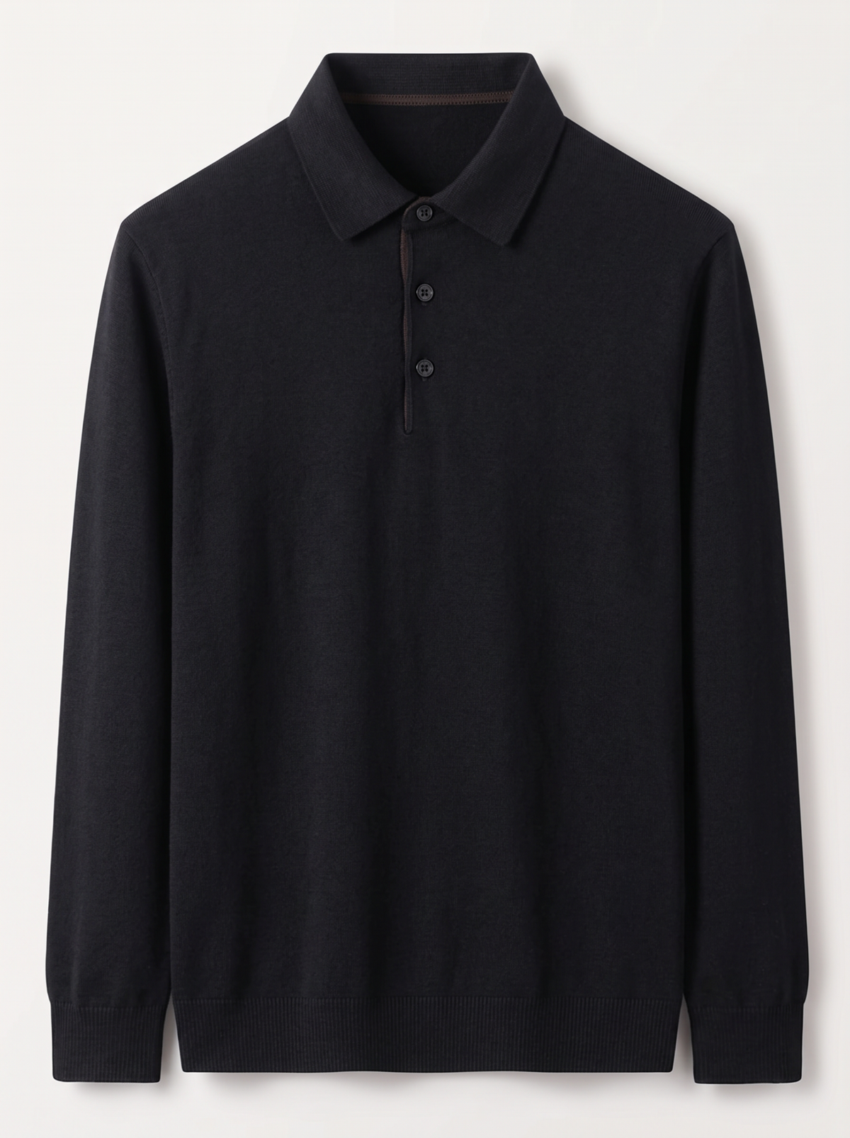 Men's Long Sleeve Knit Polo Shirt - Black - flat lay