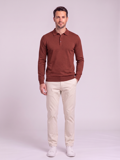 Men's Long Sleeve Knit Polo Shirt - Red Red